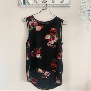 Forever 21 Rose Print Tank Gold Chain Details